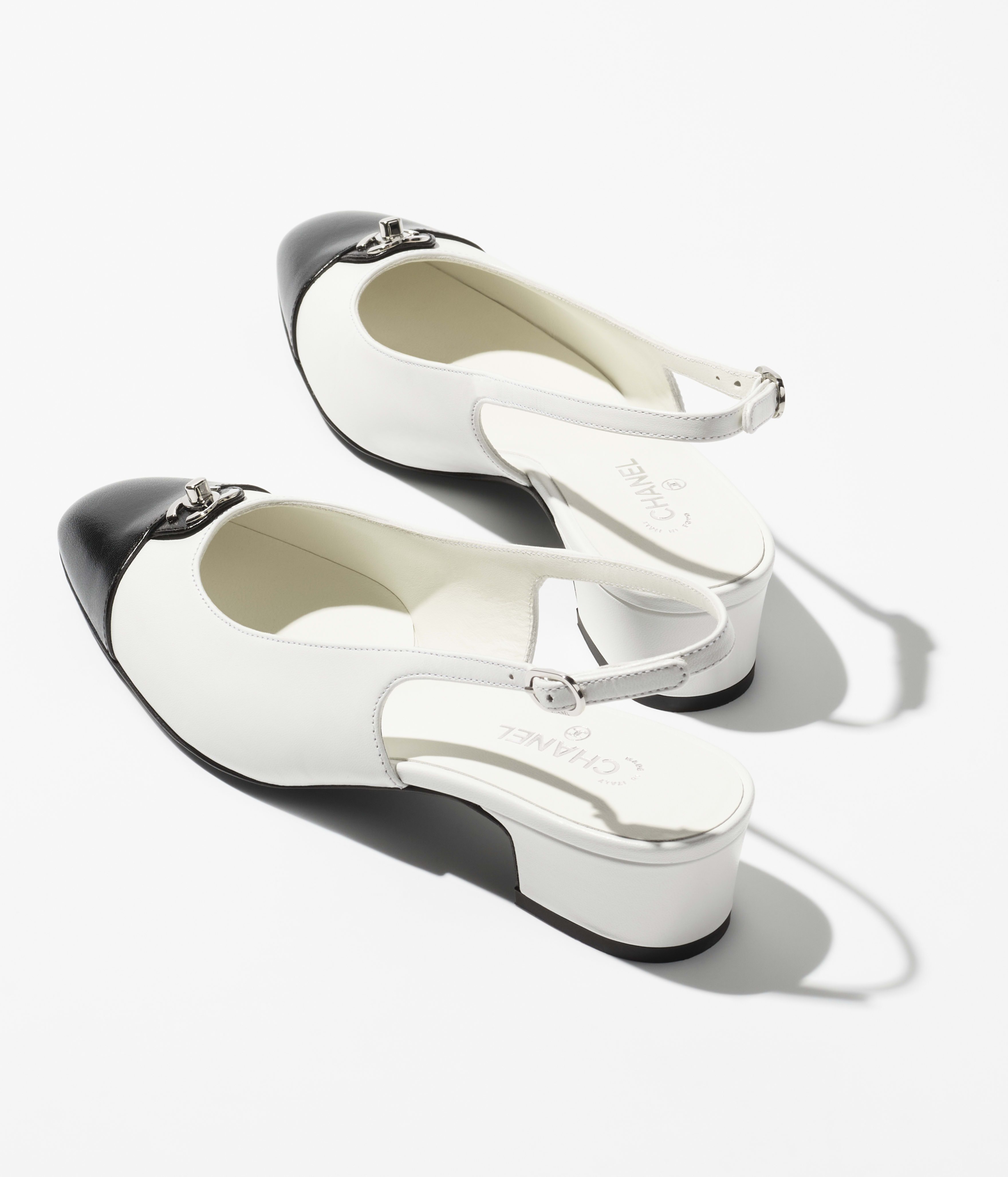Slingback - Blanco y negro - Piel de cabra - 